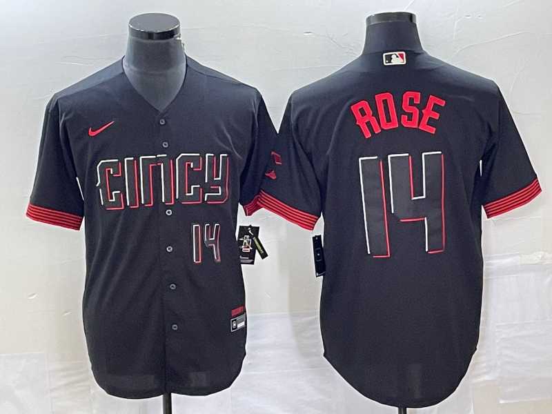 Men's Cincinnati Reds #14 Pete Rose Number Black 2023 City Connect Cool Base Jersey,We sell and wholesale Men's Cincinnati Reds #14 Pete Rose Number Black 2023 City Connect Cool Base Jersey on line form chian!